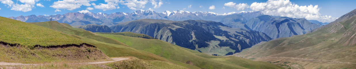 Fototapeta na wymiar Mountain road on the plateau of Assy. Kazakhstan, Almaty region.