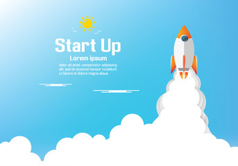 Naklejka na ściany i meble Paper art of Startup project concept. Business flat design vector illustration
