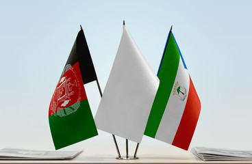 Flags of Afghanistan and Equatorial Guinea with a white flag in the middle