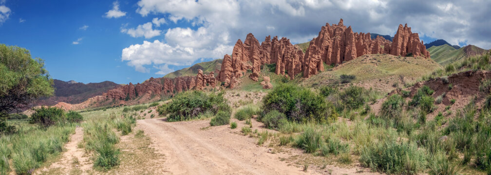Mountain road on the plateau of Assy. Kazakhstan, Almaty region.