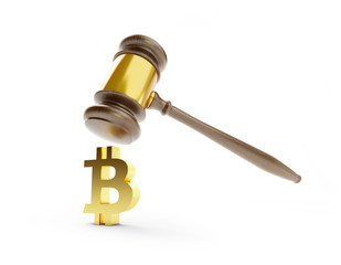 law bitcoin on a white background 3D illustration, 3D rendering