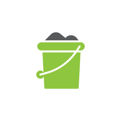 Sand bucket icon vector, filled flat sign, bicolor pictogram, green and gray colors. Symbol, logo illustration