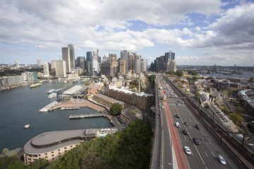 Fototapeta na wymiar Sydney, New South Wales / Australia - August 29 2017: Sydney noon skyline with good light on city buildings