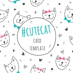 smile cute cat faces, vector card template