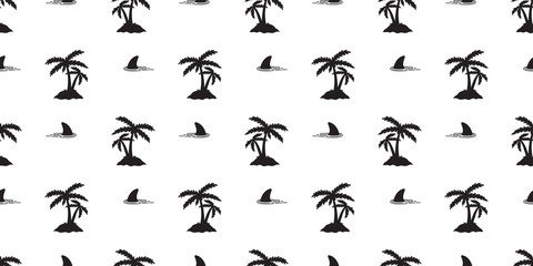 shark fin seamless pattern vector dolphin coconut tree isolated whale ocean wave sea island wallpaper background