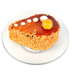 Chocolate cake isolated on white background.