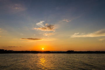 Low sun during sunset in Sisal, Yucatan in Mexico