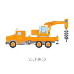 Color plain vector icon construction machinery truck boer, well. Industrial style. Corporate cargo delivery. Commercial transportation. Building. Business. Engineering. Diesel. Illustration for design