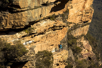 Way to National Pass near Wentworth Falls as viewed from Fletchers Lookout, near Katoomba, Blue Mountain, Sydney