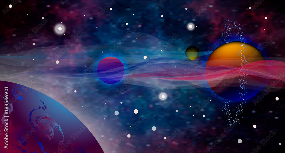 Wall mural vector realistic and futuristic space background. open space. alien planet background. vector cosmic