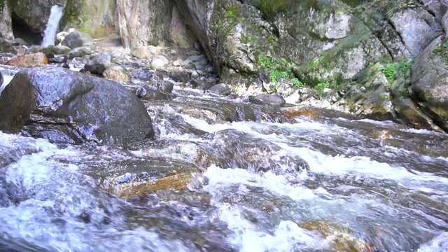 Water flowing over the rocks. Oylat, Bursa, Turkey.