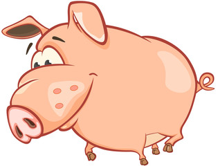 Illustration of a Cute Pig. Cartoon Character 