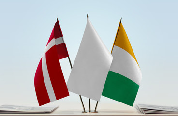 Flags of Denmark and Ivory Coast with a white flag in the middle