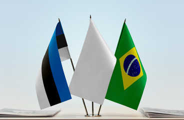 Flags of Estonia and Brazil with a white flag in the middle
