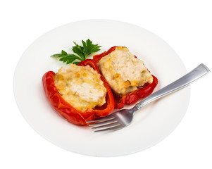 Dietary protein dish. Bulgarian pepper stuffed with meat