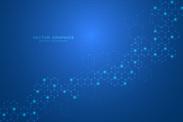 Abstract technology background with hexagons and molecules.