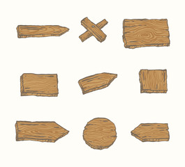 Set of hand drawn vector wooden signs