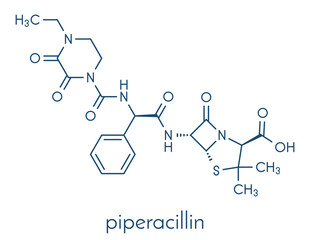Piperacillin antibiotic drug molecule. Skeletal formula.