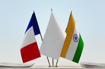 Flags of France and India with a white flag in the middle