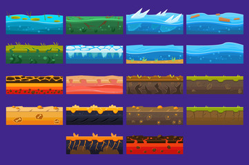 Landscape elements sett, ground collection, surfaces for computer games vector Illustrations