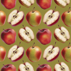 Watercolor illustrations of apples. Seamless pattern