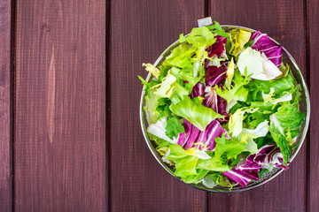 Concept of vegetarian diet. Fresh leaves of different salads