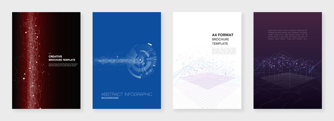 Minimal brochure templates. Big data visualization with lines and dots. Technology sci-fi concept, abstract vector design. Templates for flyer, leaflet, brochure, report, presentation, advertising