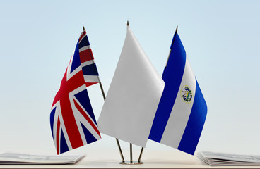 Flags of United Kingdom and El Salvador with a white flag in the middle