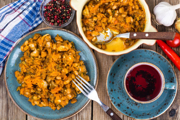 Rustic table with bean dishes