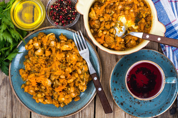 Rustic table with bean dishes