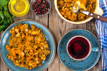 Rustic table with bean dishes