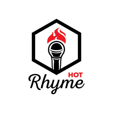 hot rhyme logo with microphone on fire