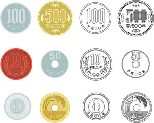 Set of Japanese coins.eps