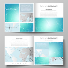 Fototapeta na wymiar The minimalistic vector illustration of the editable layout of two covers templates for square design brochure, flyer, booklet. Futuristic high tech background, dig data technology concept.