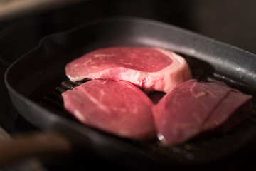 Beef steak fried in pan
