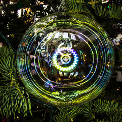 Abstract beautiful christmas lights and ornaments  in a tree