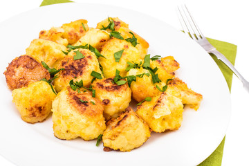 Vegetable dishes. Cauliflower, fried in breadcrumbs