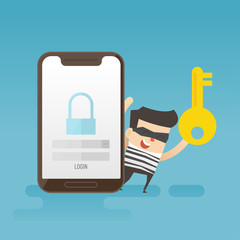concept of smartphone security, Hacker. Business Concept Illustration.