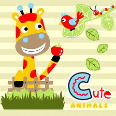 Naklejka premium Safari animals cartoon on striped background 