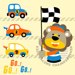 cars racing cartoon with funny lion