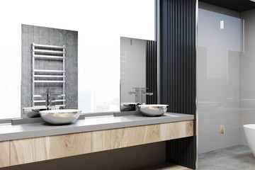 White and gray bathroom corner, double sink