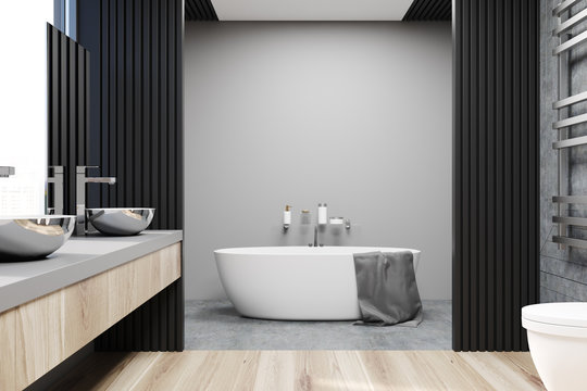 Gray and concrete bathroom interior