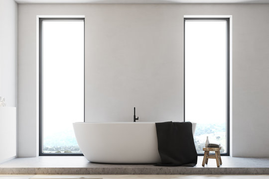 Minimalistic bathroom, white tub toned