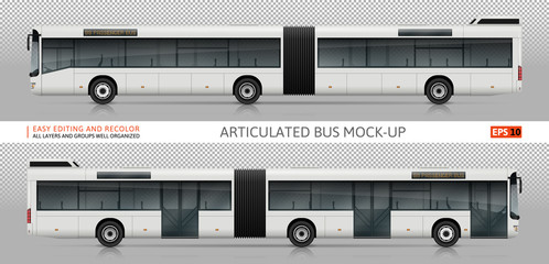 Bus vector mock-up. Isolated template of realistic city transport on transparent background, side view. Vehicle branding mockup. All elements in the groups on separate layers. Easy to edit and recolor © Yuri Schmidt