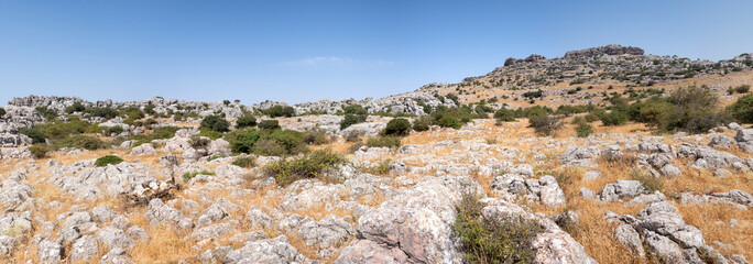 Panoramic landscape of El Torcal de Antequera is a nature reserve in the Sierra del Torcal mountain range