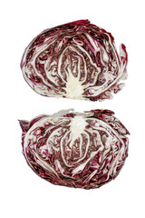 red chicory (Cichorium intybus var foliosum) sliced, isolated on white
