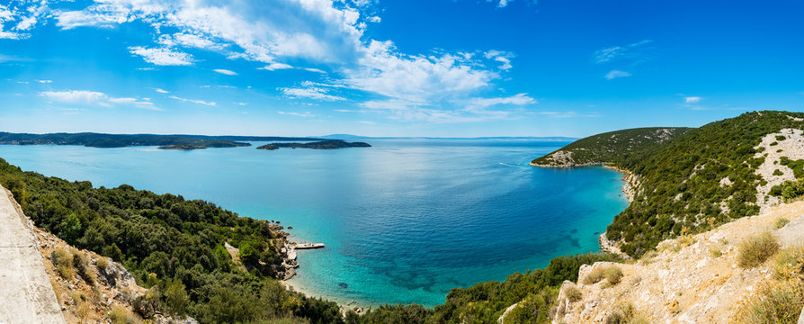 Panoramic view of Adriatic Sea near town Lopar on island Rab in Croatia