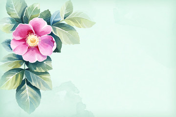 Background with a watercolor wild rose flower. Perfect for greeting cards or invitations