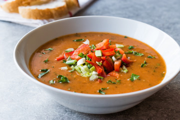 Traditional Konya Bulgur Soup Batirik with Sliced Cucumber, Tomatoes, Onion and Parsley