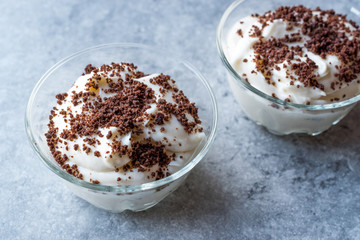 Mole Pudding with Chocolate Biscuit, Banana and Whipped Cream.